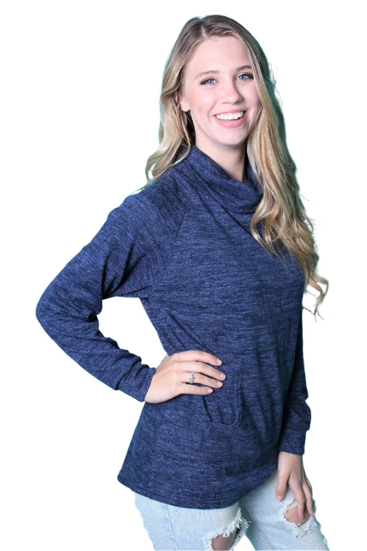 Women's Long Sleeve Cowl Neck Top w/ Pockets