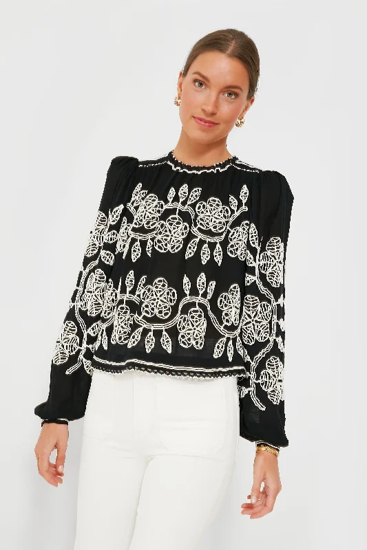 Black Beck Embroidery Long Sleeve Top