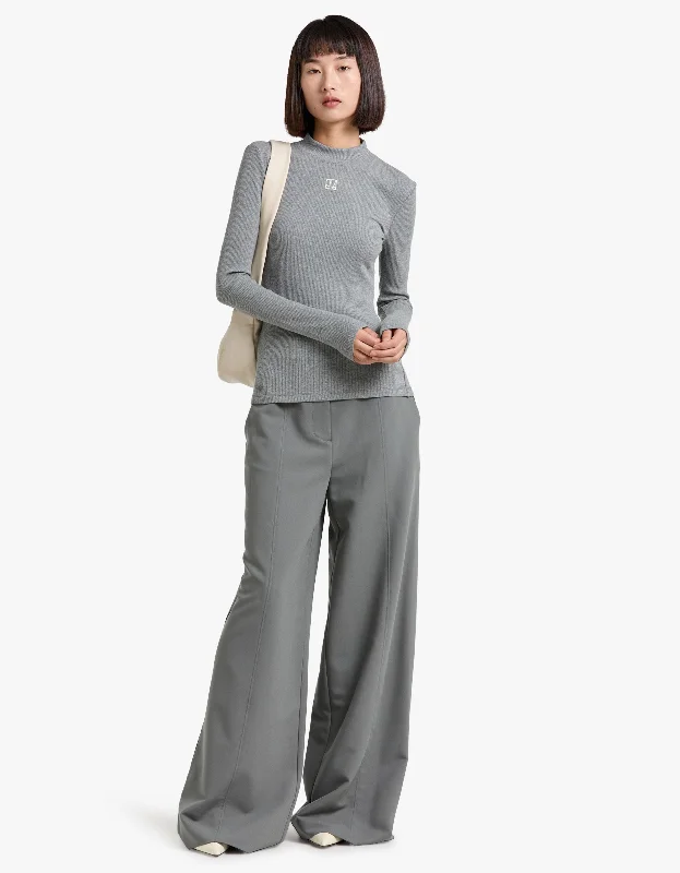 Nora Rib Long Sleeve Top - Grey Marle