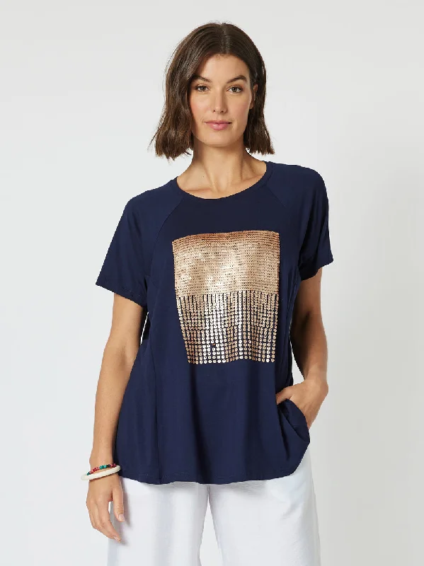 Sequin Patch T-shirt - Navy/Bronze