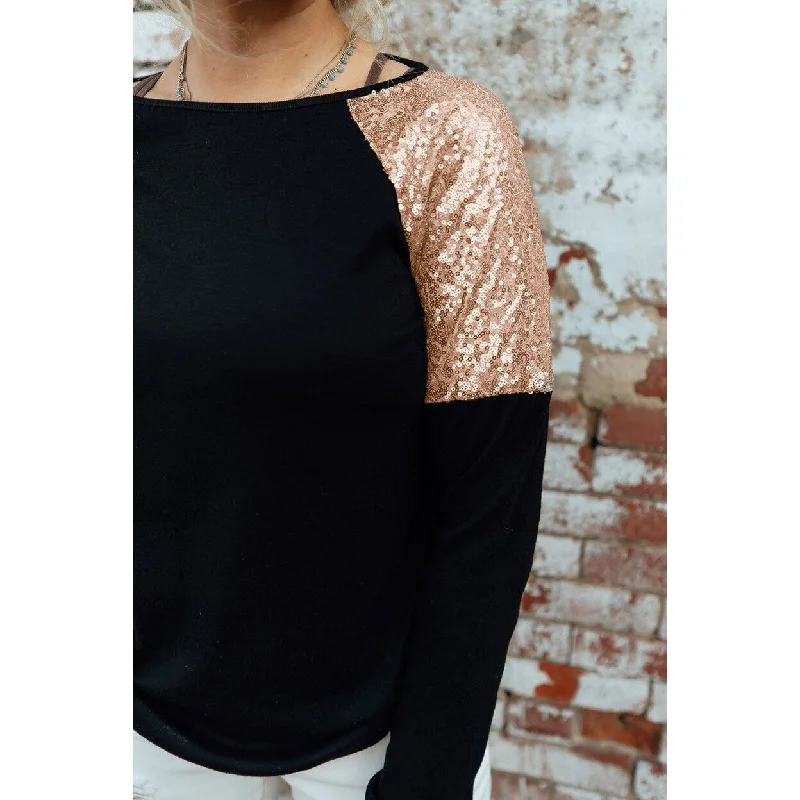 Diana Sequin Shoulder Long Sleeve Top