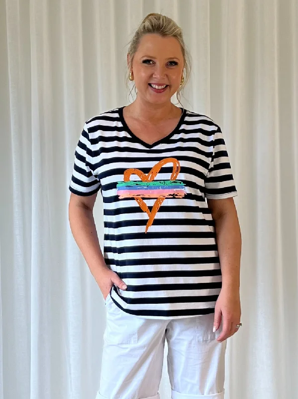 Heart Stripe T-shirt - Orange