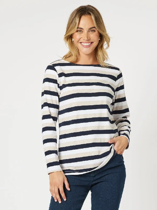 Laguna Stripe Long Sleeve Tee - Stone