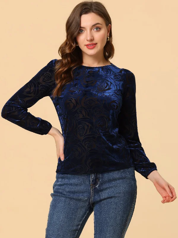 Polka Dots Burn-Out Long Sleeve Velvet Top