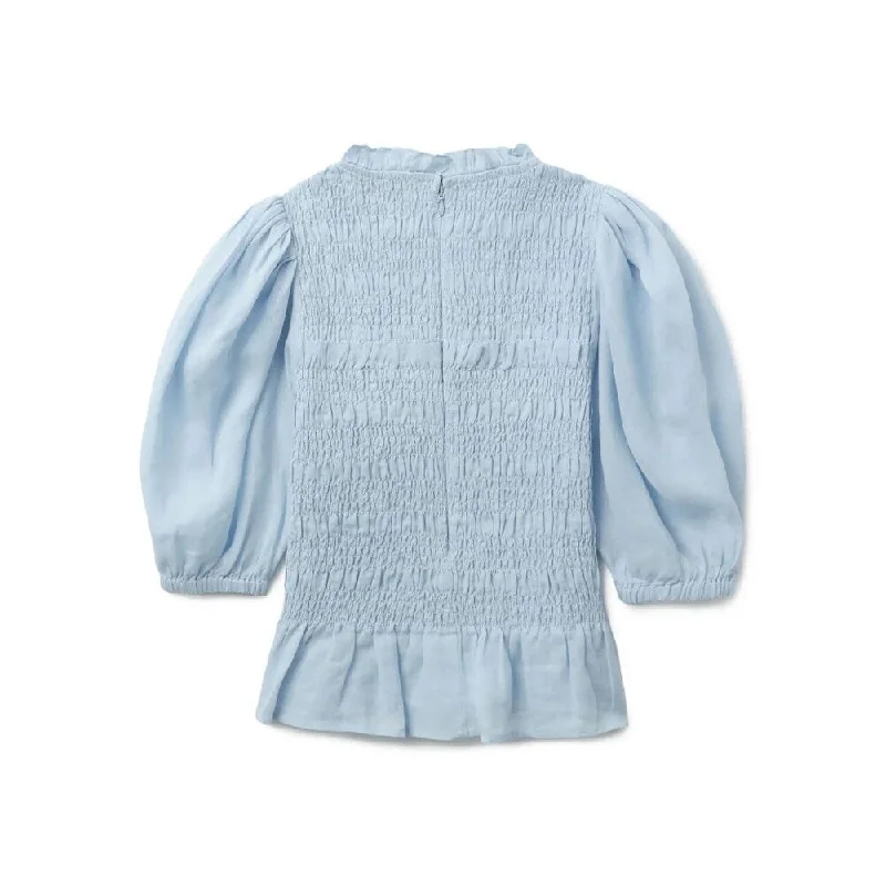 Sea Ny Womens Cole Smocked Ramie Long Sleeve Blouse Sky