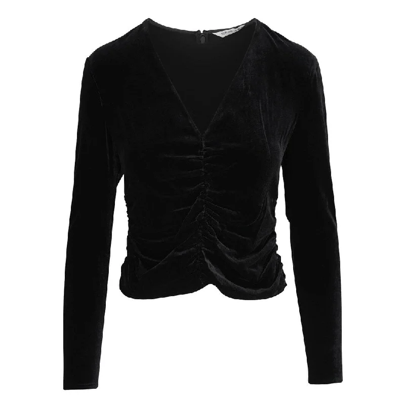 Veronica Beard Pelona Ruched Long Sleeve Velvet Top Black