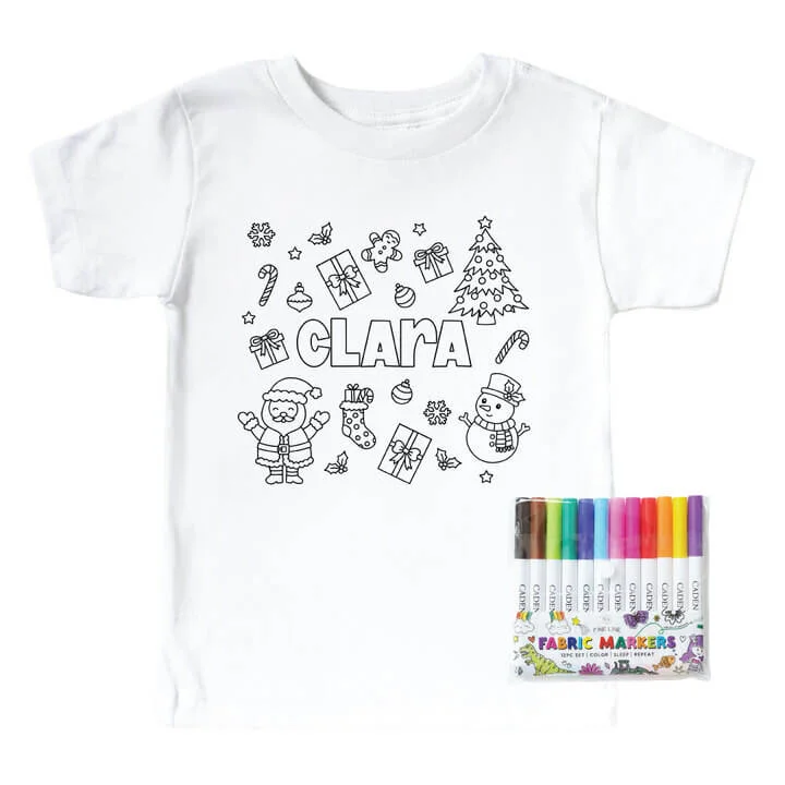 Christmas Morning Colorable Personalized Kids Graphic Tee | White