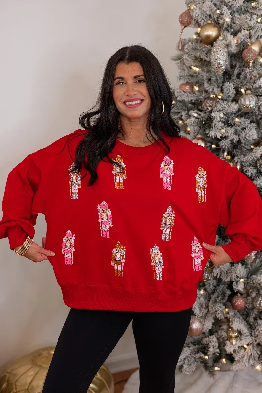 Christmas Nutcrackers Red Sequin Sweatshirt