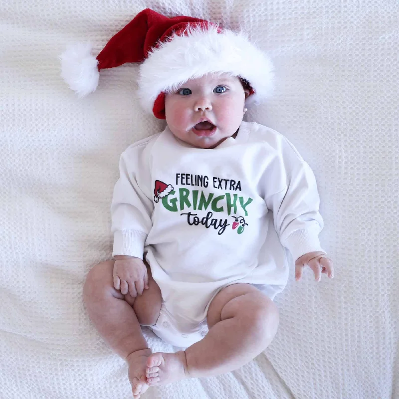 Feeling Extra Grinchy Sweatshirt Bubble Romper | White