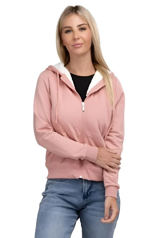 Fuzzy Trim Zip-Up Crop Hoodie