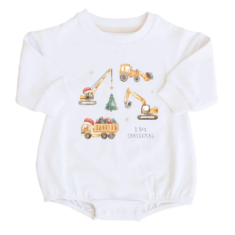 I Dig Christmas Sweatshirt Bubble Romper | White