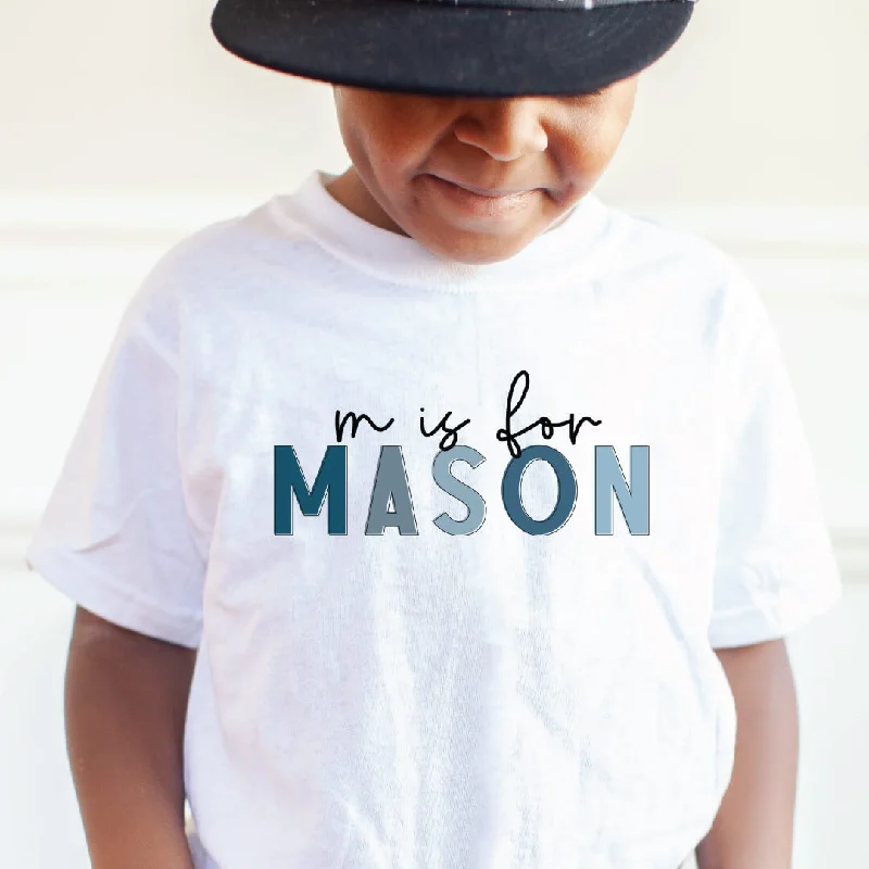 Personalized Blue Color Block Kids Graphic Tee | White