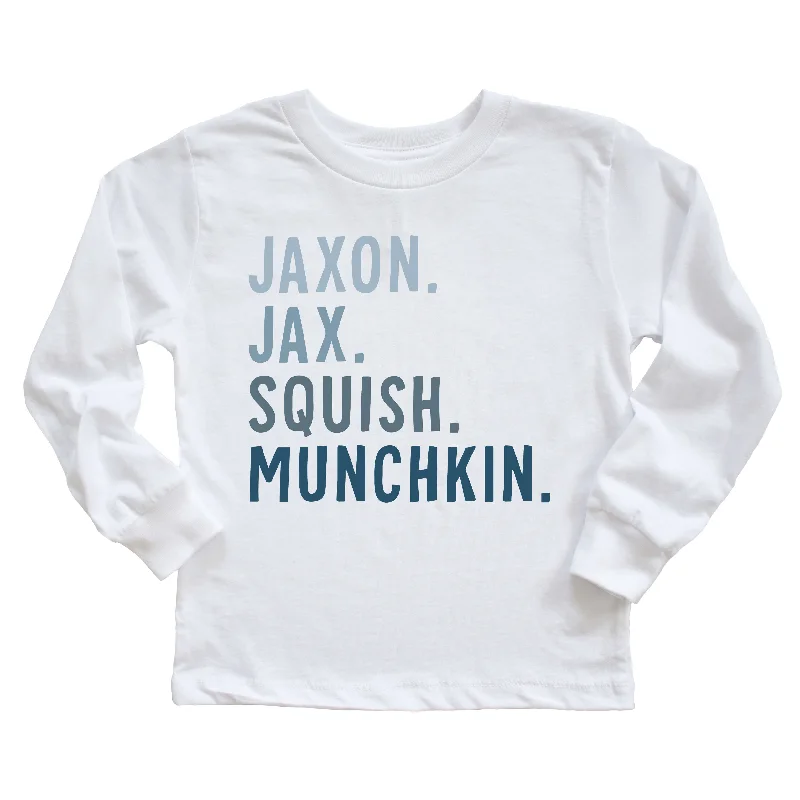 Personalized Blue Nickname Kids Graphic Long Sleeve | White