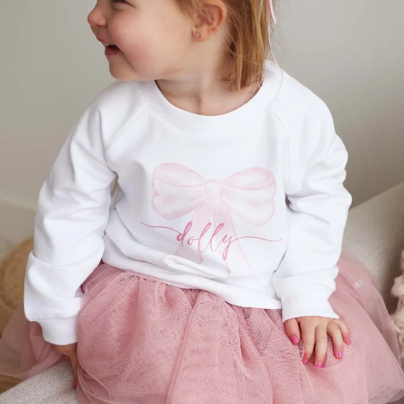 Personalized Bow Kids Graphic Sweatshirts | White