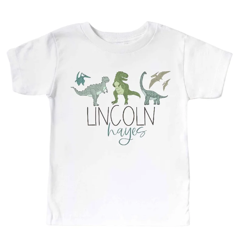 Personalized Dinosaur Friends Kids Graphic Tee | White