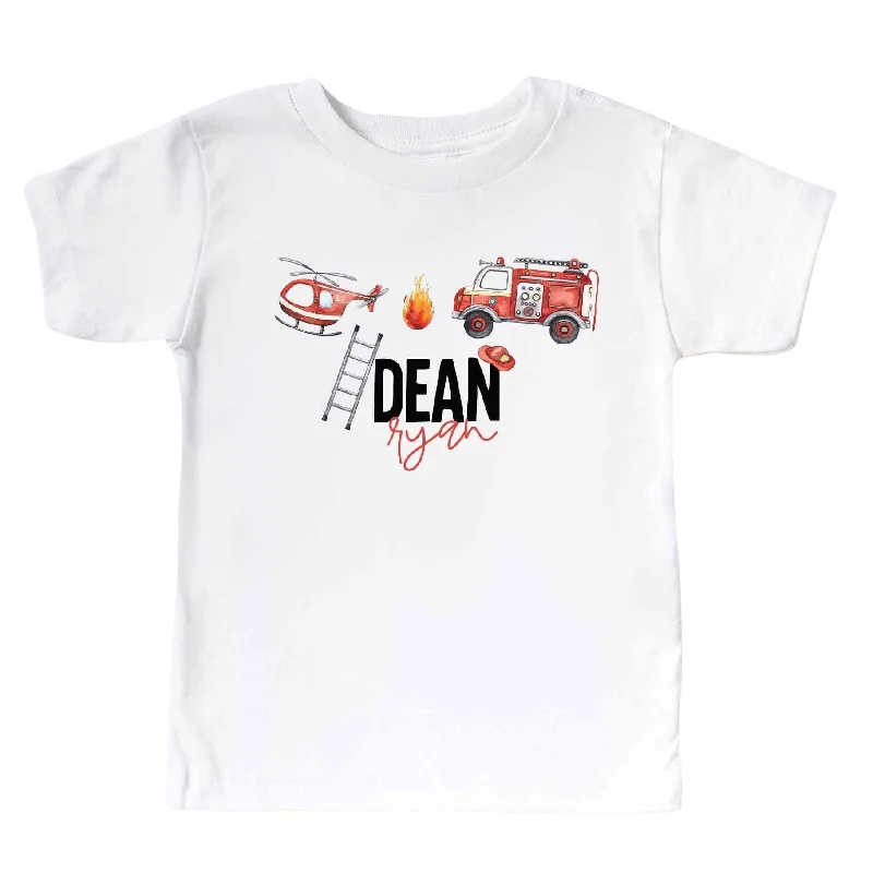 Personalized Firetrucks Kids Graphic Tee | White