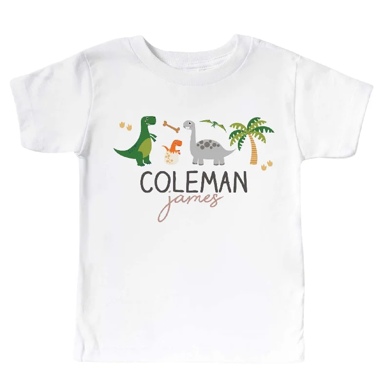 Personalized Neutral Happy Dinos Kids Graphic Tee | White