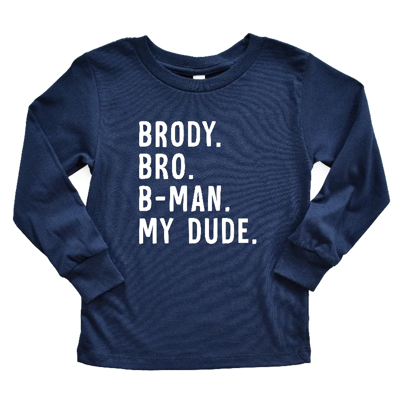 Personalized Nickname Kids Graphic Long Sleeve Tee | Navy