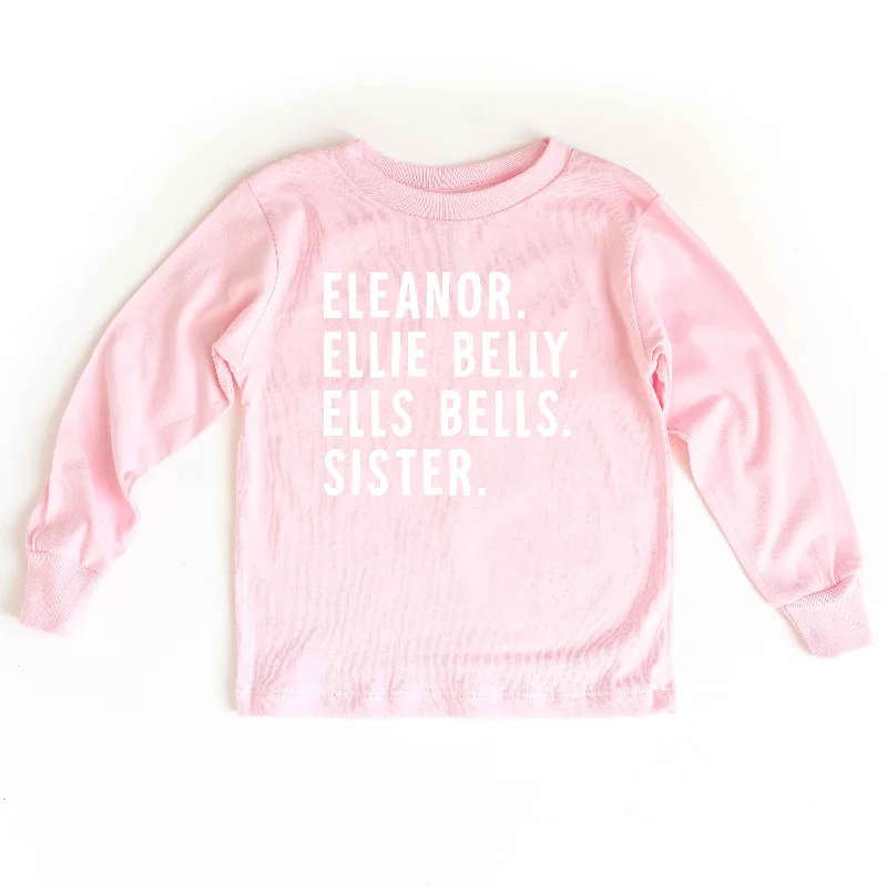 Personalized Nickname Kids Graphic Long Sleeve Tee | Pink