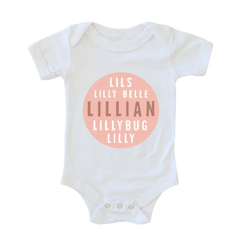 Personalized Pink Circle Name Graphic Bodysuit | White