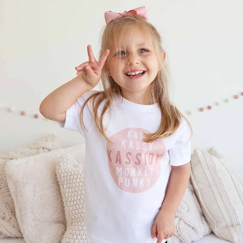 Personalized Pink Nickname Circle Kids Graphic Tee | White