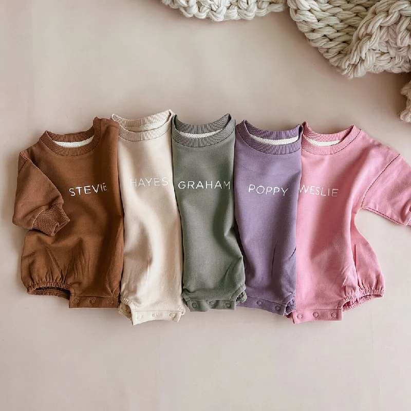 Personalized Sweatshirt Bubble Romper | Solid