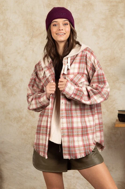 Plaid Hoodie Shacket {Pink Mix}