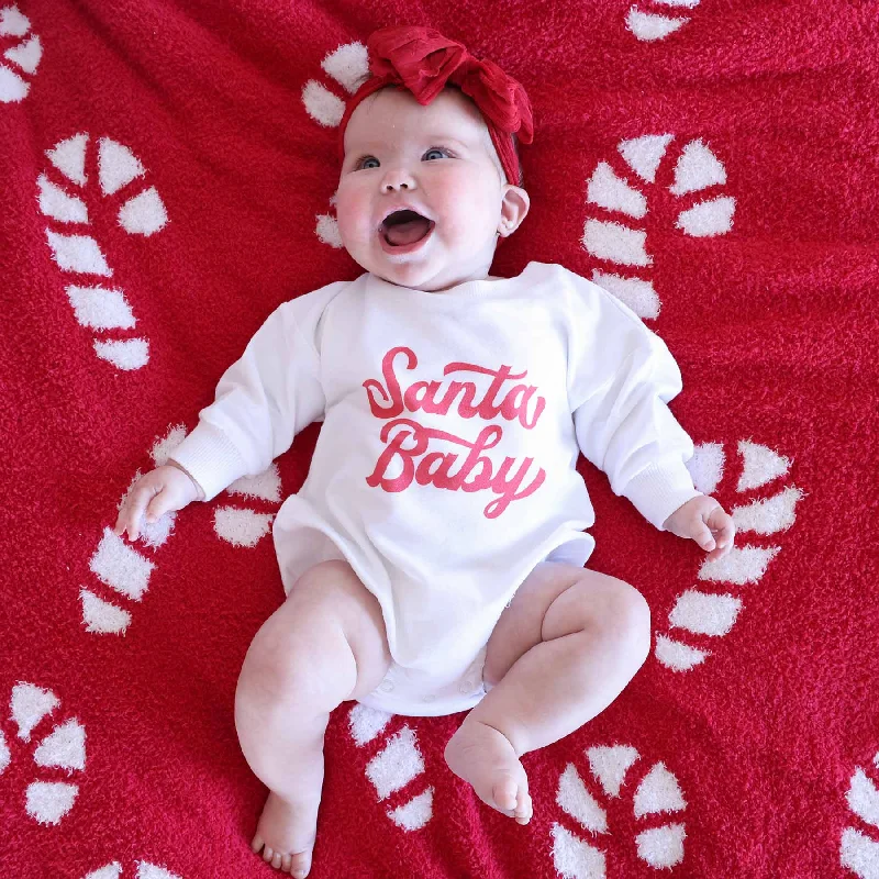 Santa Baby Sweatshirt Bubble Romper | White