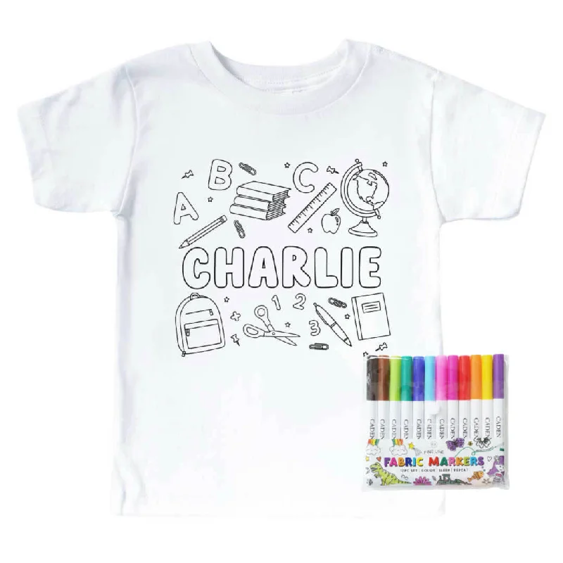 School Days Colorable Personalized Kids Graphic Tee | White