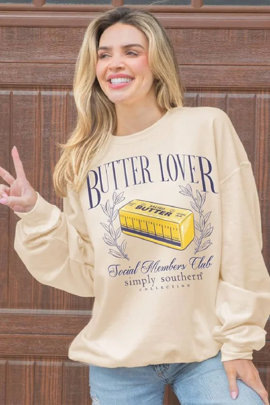 Simply Southern Butter Lover Crewneck for Women in Sand | CREW-BUTTER-SAND