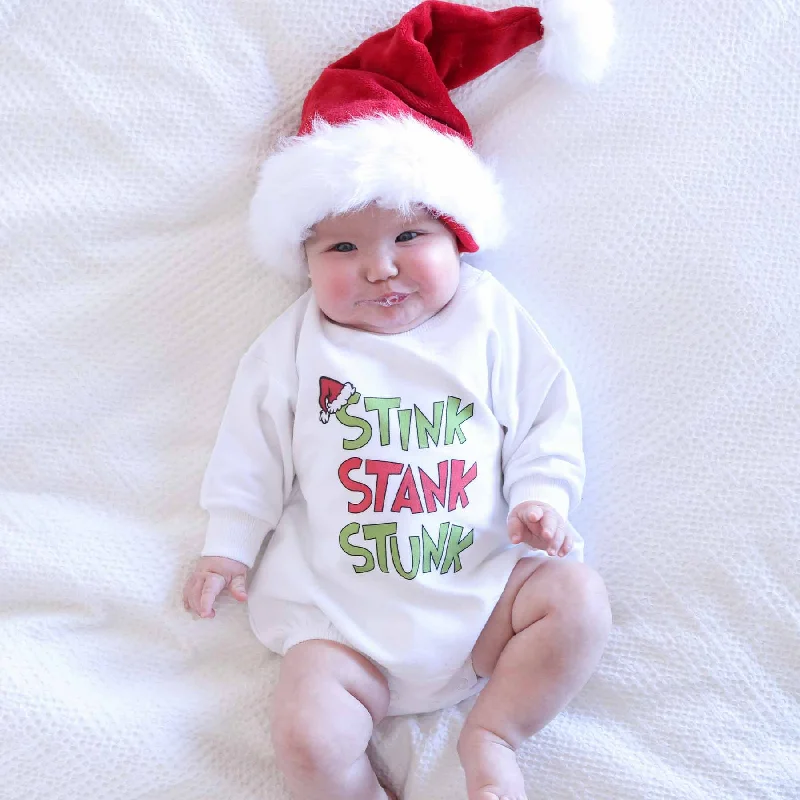 Stink Stank Stunk Sweatshirt Bubble Romper | White