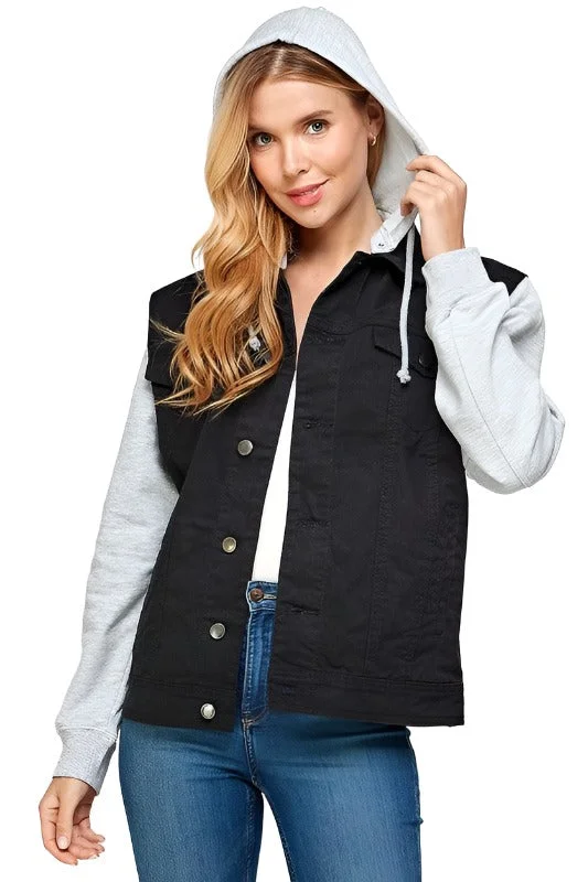 Women's Denim Jacket with Fleece Hoodie