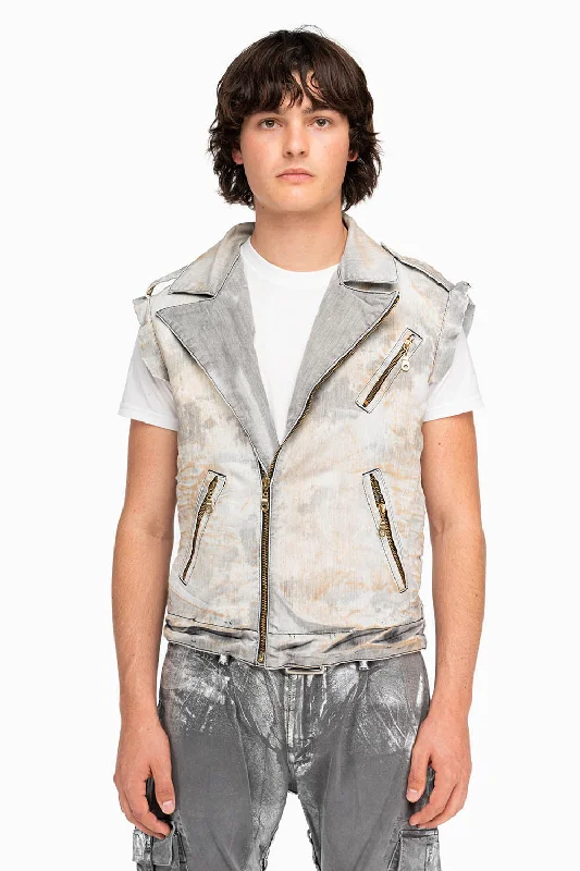 MENS RAW EDGE BIKER VEST IN JOSEPH BLACK WITH WINGS