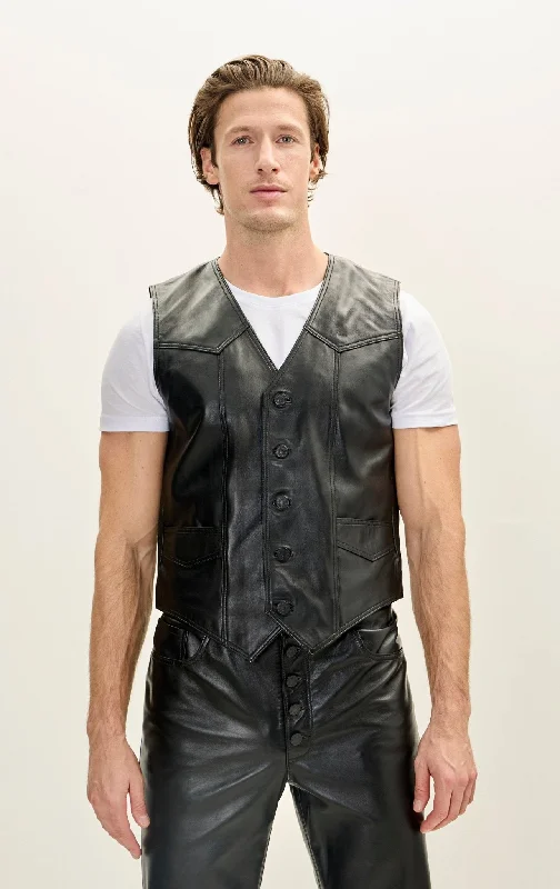 Classic Club Style Leather Vest - Black