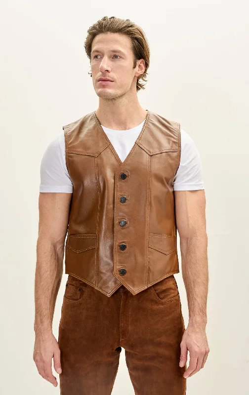 Classic Club Style Leather Vest - Brown