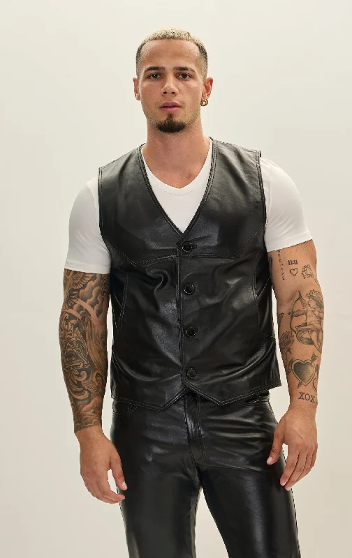 Genuine Leather Vest - Black