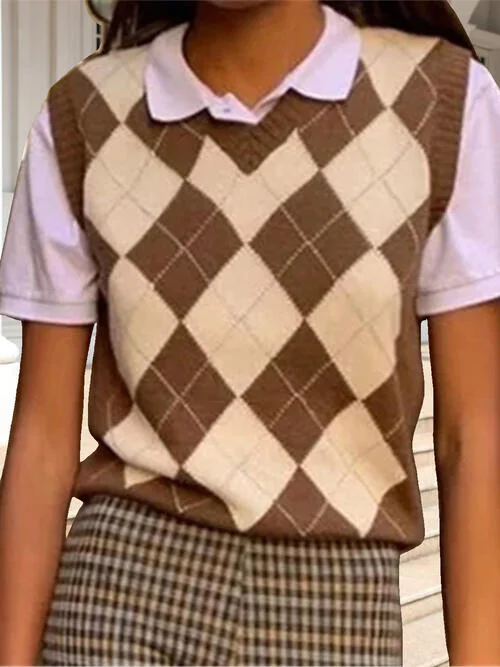 Geometric V-Neck Sweater Vest