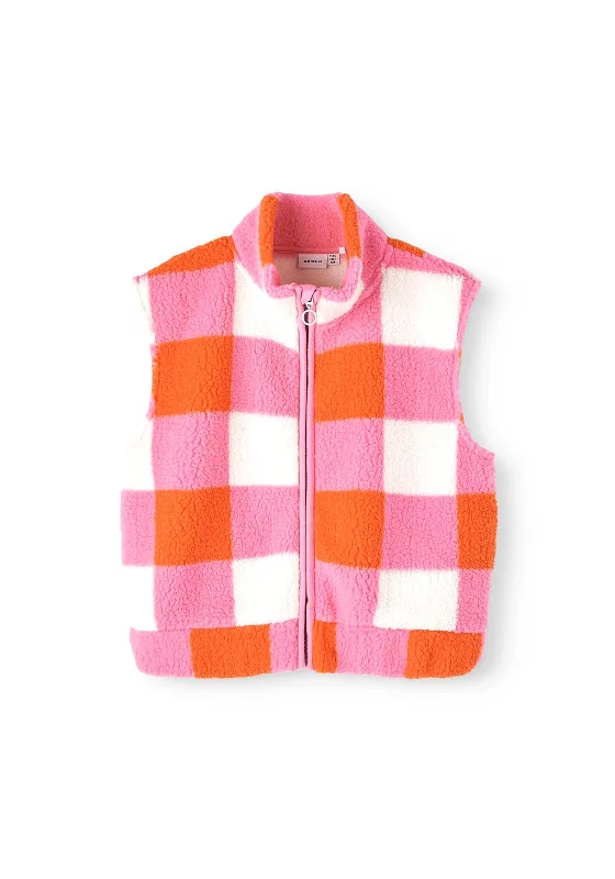 Name It Kid Girl Nafluf Cropped Teddy Vest, Pink Cosmos