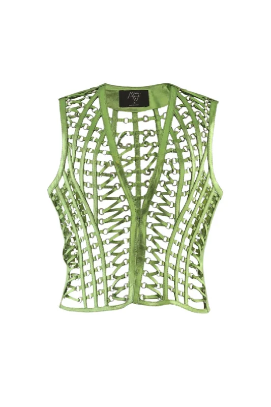 PHONEIX LEATHER VEST ELECTRIC GREEN